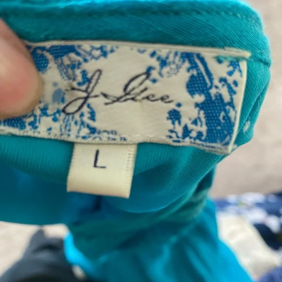 J Glee Womens Babydoll Dress L Aqua Tiered V Neck Lined Beachy Y2K - Picture 3 of 13